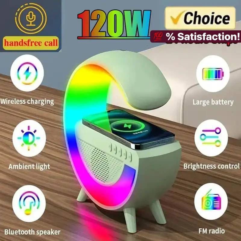 Smart Bluetooth Speaker Projection Lamp Wireless Charging Bedside Night Light Sunrise Wakeup Lamp Pickup Ambience Desk Deco