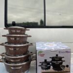 QUALITY QUEENS TIME 10PC BLAZE MARBLE LUXURY POT COOKWARE SET SIZE