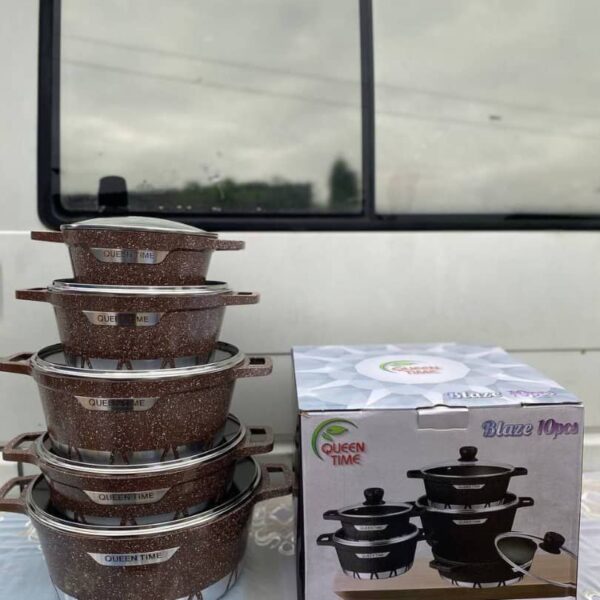 QUALITY QUEENS TIME 10PC BLAZE MARBLE LUXURY POT COOKWARE SET SIZE