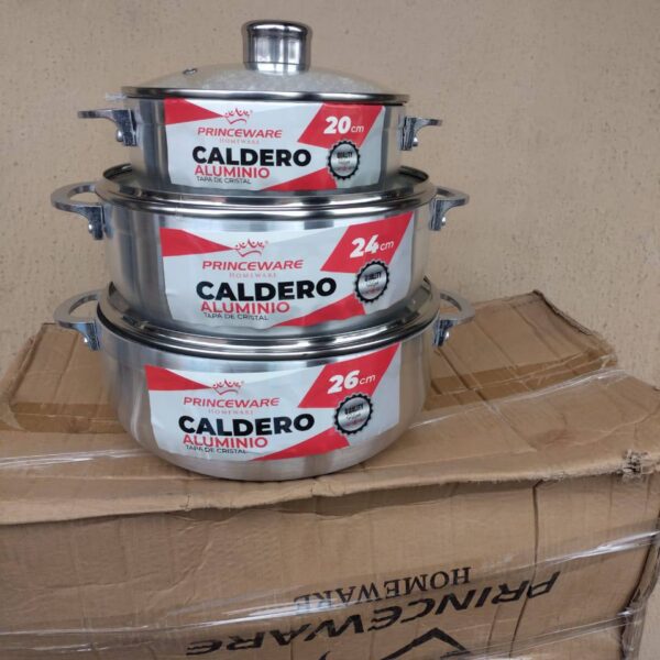 3set Caldero Aluminum polish round pot with lid cover